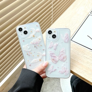 Casing Samsung Galaxy A73 A53 A33 A23 A13 A22 Lte A32 A52 A52s A72 A02 A12 M12 A03 Core A03s A11 M11 M02 M22 M32 4G 5G Butterfly Star Moon Style Clear Straight Edge Fine Hole Clear Soft Thin Phone Case JSCK 11