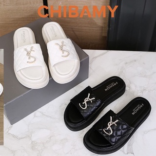 Dép nữ YS đế bánh mì đen trắng cao 3cm, Dép quai ngang nữ CHIBAMY siêu êm chân
