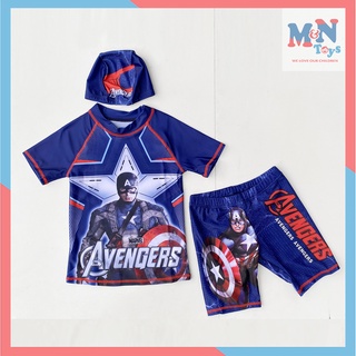 Bộ đồ quần áo bơi bé trai siêu anh hùng Đội trưởng Mỹ Captain kèm mũ hàng cao cấp