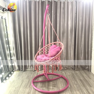 Xích Đu Macrame Bắc Âu Đan Dây (Gồm cả Cần Treo và Đệm Gối trái tim)