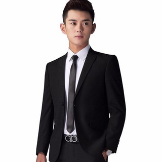 Bộ Vest Nam form ôm body màu đen (áo vest + quần tây + cà vạt nơ)