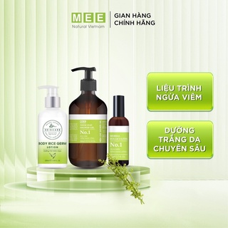 Liệu trình viêm nang lông toàn diện MEE NATURAL - Sữa tắm viêm nang lông &amp; Xịt thảo mộc 50ml &amp; Kem dưỡng thể mầm gạo