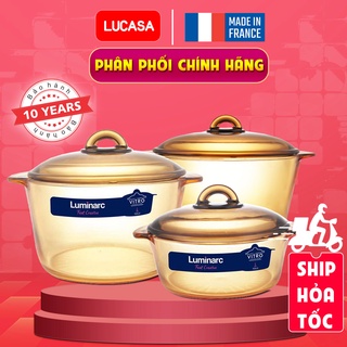Bộ 3 Nồi Thủy Tinh Luminarc Vitro Amberline Granite 1L - 2L - 3L | Phân Phối Chính Hãng