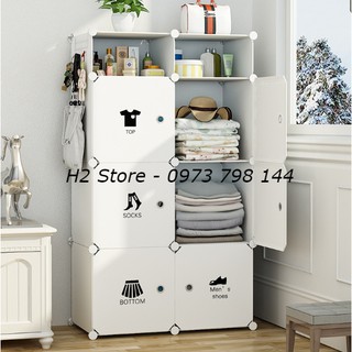 [MẪU LẠ] TỦ NHỰA THÔNG MINH ĐỂ ĐỒ GIÁ RẺ LẮP GHÉP 6 Ô + 2 Ô NHỎ VÁCH TRẮNG CỬA QUẦN ÁO sâu 47cm
