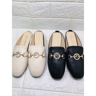 Giầy sục nữ bít mũi đính đá đế bằng da mềm, sục hài,