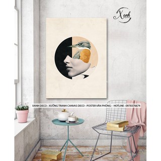 Tranh canvas trừu tượng CÔ GÁI VÀ CHÚ CHIM trang trí nội thất khổ lớn