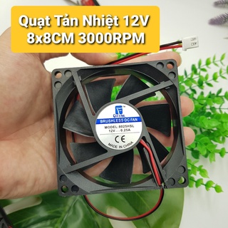 Quạt Tản Nhiệt Brushless 12V 8x8x2.5CM 3000RPM Quạt 12V 8x8CM Hút Mùi Thổi Nhiệt Máy Tính Thủy Sinh Tiện Dụng