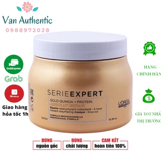 Hấp dầu (Kem ủ tóc) nhũ vàng phục hồi tóc hư tổn nặng Loreal Gold Quinoa + Protein Absolut Repair Golden Masque 500ml