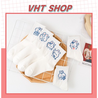 Tất cổ cao, vớ cổ cao nữ trắng họa tiết dễ thương vải co giãn thời trang Hàn Quốc TC134 - VHT SHOP