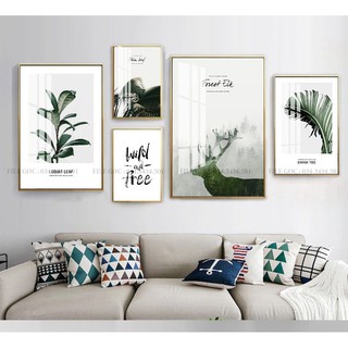 TRANH BỘ 5 TREO TƯỜNG CỠ ĐẠI - PHONG CÁCH BẮC ÂU CÂY NÚI HƯƠU TONE XANH LÁ CÂY - GIÁ RẺ - MELYHOME- TB51809FMX67