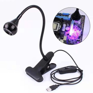 Đèn UV sấy keo/ sơn UV, soi tiền giả, chân kẹp, cổng USB