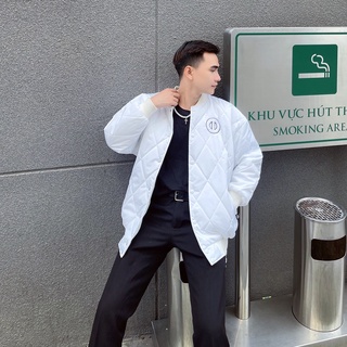 Áo khoác bomber nam, áo phao nữ chần bông màu trắng local brand ONTOP Cotton-padded Bomber Jacket