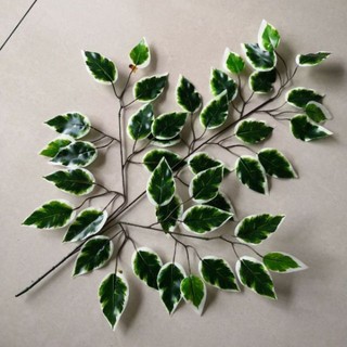 Lá Cây Giả- Lá Si xanh, xanh viền trắng làm cây giả - 1 bó (12 cành)