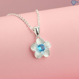 Quà tặng mẹ 8 3, 20 10, sinh nhật - Dây chuyền nữ bạc đẹp mặt hoa mai đính đá xanh dương DCN0473 - Trang Sức TNJ