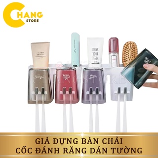 Giá đựng bàn chải, cốc đánh răng, Giá tự lấy kem đánh răng dán tường cao cấp loại mới