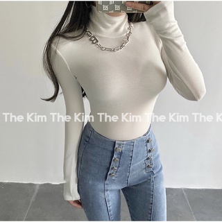 Áo thun tăm trơn cổ lọ dài tay , áo giữ nhiệt basic cổ cao ôm sát body The Kim AD132