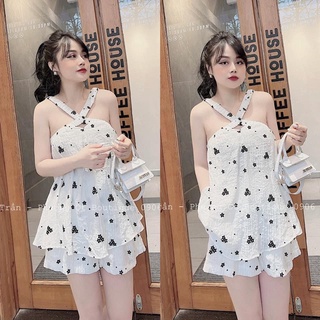 Set yếm hoa cúc họa mi đũi xốp cao cấp đồ bộ nữ đi chơi BN723
