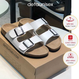 [Mã SKAMFSW175 giảm 10K đơn 50K] Dép quai ngang nam nữ đế trấu Birken 2 khóa DETAUNISEX màu TRẮNG - DETA21