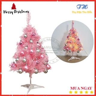 Cây Thông Noel Để Bàn Mini 60CM Màu Hồng Kèm Quả Châu , Dây Led Trang Trí Phòng Ngủ, Phòng Khách, Bàn Làm Việc