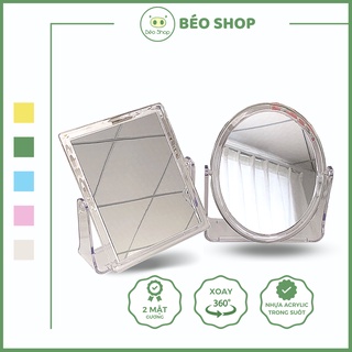 Gương để bàn trang điểm 2 mặt chất liệu nhựa Acrylic trong suốt xoay 360 độ