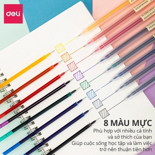 Bút gel 0.5mm nhiều màu Deli - có nắp gài - 1 chiếc - Đỏ/ Xanh Dương/ Xanh Lá/ Tím/ Cam - A119 .