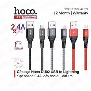 Cáp Sạc Hoco DU02, Sạc Nhanh 2.4A Dài 1M/2M Cho Lightning, Type C, Micro Dây Dù Bền Chống Đứt