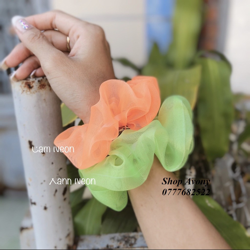 Cột tóc vải voal màu neon - Cột Scrunchies