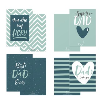 Bộ 4 thiệp 12,5x17,6 SDstationery TEAL LOVE FOR DAD pattern trái tim typography tặng bố ngày của cha father’s day Vu Lan
