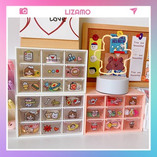 Hộp 9 ngăn kệ mini chống bụi lưu trữ để bàn văn phòng phẩm trang sức vòng tay mỹ phẩm dễ thương Hàn Quốc LIZAMO KMN162