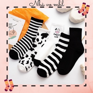 Vớ Tất Cao Bò Sữa Vớ cổ cao Nam nữ Unisex Cotton Cao cấp Vớ cao Nam nữ Phong Cách Unisex Ulzzang