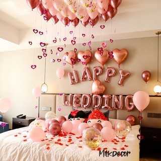 Bộ bóng bay trang trí phòng cưới, set bóng trang trí phòng cưới, bóng chữ happy wedding MP98