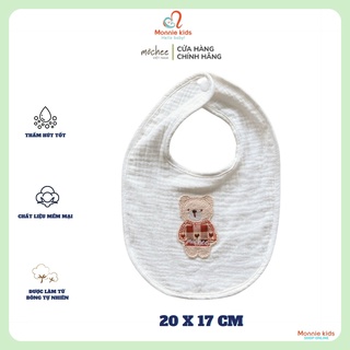 Yếm vải xô muslin cotton cho bé Mochee 20x17cm, yếm ăn dặm bấm cúc hình gấu - Monnie Kids