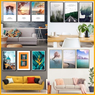 [HCM] Bộ 3 Tranh canvas giá xưởng- tranh treo tường chủ đề phong cảnh kèm khung cao cấp- tặng kèm đinh đa năng treo