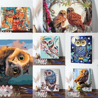 Sẵn tranh số hoá tự tô đã căng khung 40*50 cú mèo