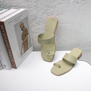 Dép xỏ ngón nữ thời trang 2021 đế bệt 3 màu Đen Xanh Nude DE043
