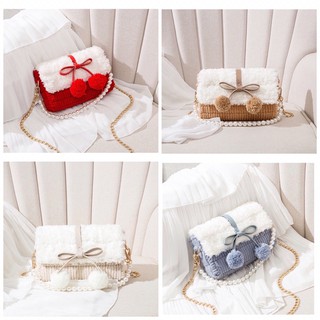 (CÓ VIDEO HƯỚNG DẪN) Túi xách handmade tự đan, túi xách đeo chéo len xù pompom