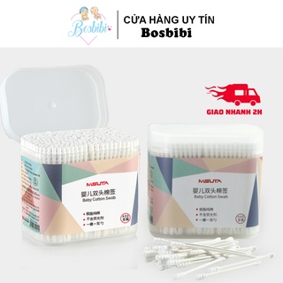 Tăm bông cho bé sơ sinh, bông tự nhiên, hộp 400 que Misuta