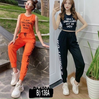 Bộ ao croptop quần dài jogger chữ (đồ tập gym-yoga-zumba nữ)