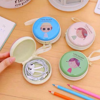 Hộp đựng tai nghe kiêm ví mini tiền xu hình tròn độc lạ - giao màu ngẫu nhiên