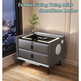 Tủ Đầu Giường Thông Minh Tích Hợp Khóa Tủ Vân Tay Có Sạc Không Dây, Đèn Ngủ Cảm Ứng SmartHome Leather ☘️ FREESHIP ☘️