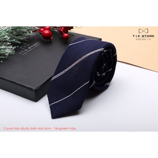 Cà Vạt Nam Bản nhỏ 6cm Màu Xanh đen kẻ - Cavat Hàn Quốc Dành Cho Chú rể, Công Sở Cao Cấp Full box