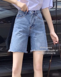 Quần jean ngố trơn cơ bản line rách