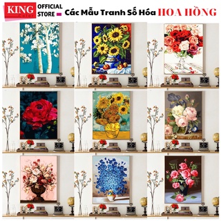 TRANH SƠN DẦU SỐ HÓA HOA TỰ TÔ BÌNH HOA CÓ SẴN KT 40x50cm KHÔNG KHUNG QUÀ TẶNG 1 KHĂN, 1 MÓC TREO