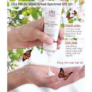 [Meoheo] Kem chống nắng chống nước, nhẹ thoáng, quang phổ rộng UV Sheer Broad-Spectrum SPF 50+ Elta MD