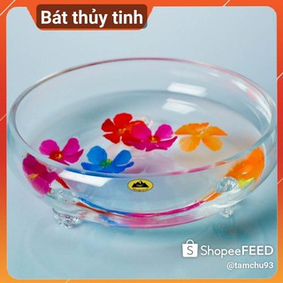 Bát thủy tinh thả hoa trắng trơn 3 chân VN