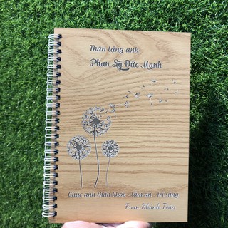 Sổ tay ghi chú kích thước A5 (15x20cm) – Khắc hình hoa bồ công anh bay - Khắc chữ Laser ở bìa theo yêu cầu