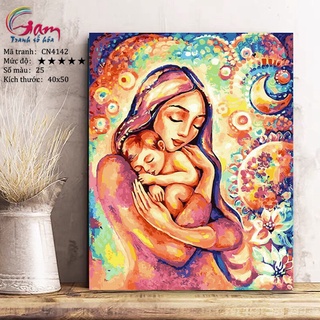Tranh tự tô màu số hóa Gam Mẹ ôm con tình mẫu tử CN4142
