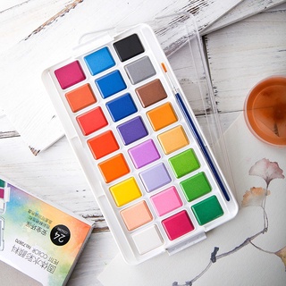 Màu nước dạng nén deli bộ 24 màu, Màu vẽ viên nén hạnh phúc kèm cọ vẽ