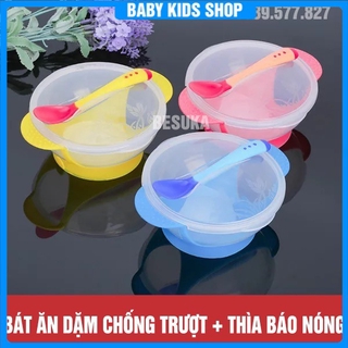 Bát ăn dặm kèm thìa báo nóng cho bé