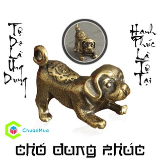 Móc Khóa Con Chó Ngồi Bằng Đồng (Phong Thuỷ Tuổi Tuất, Trấn Giữ Tiền Tài, Nhà Cửa, Tượng Chó Mini Trang trí tiểu cảnh )